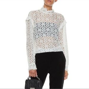 Sandro Coleta High Neck Lace Blouse in Ecru White Size M